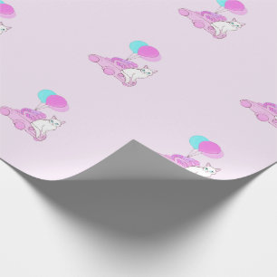 Katt med rosa bil och ballonger presentpapper