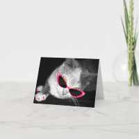 Katt med rosa solglasögon & klor Notecard