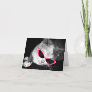 Katt med rosa solglasögon & klor Notecard Kort