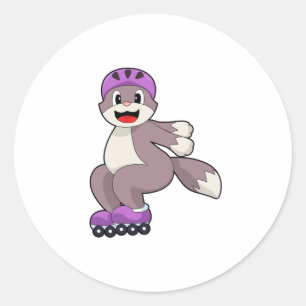 Katt med rullskridskor runt klistermärke