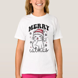 Katt med Santa Hat X-Mas Helgdag Merry Catmas T Shirt