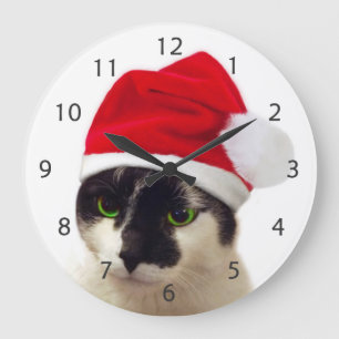 Katt med Santas hatt Stor Klocka