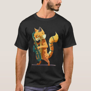 Katt med saxofon t shirt
