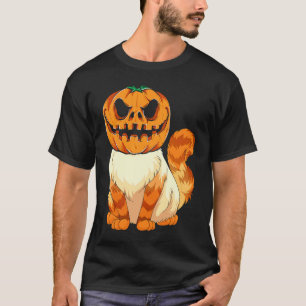 Katt med skrämmande pumpahuvud djur Halloween T Shirt
