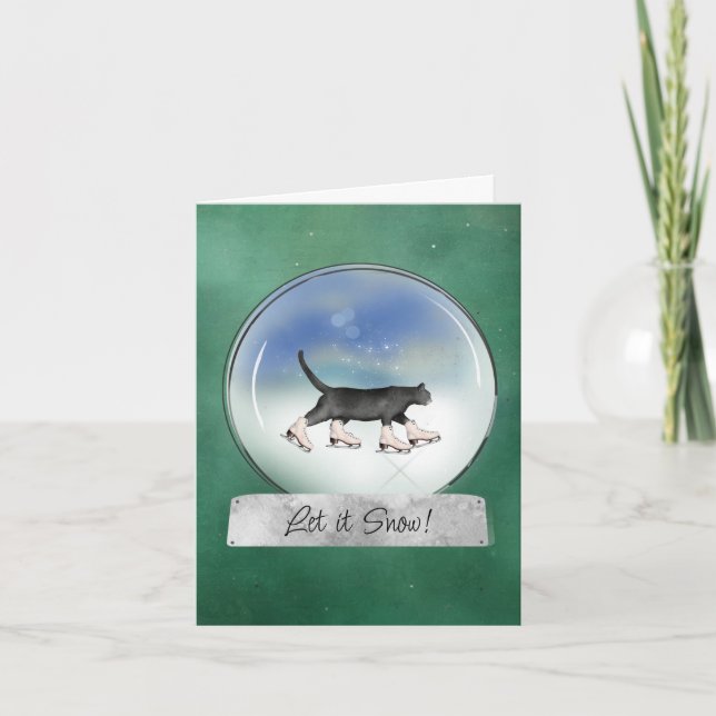 Katt med skridskor Snurra globen Julkort Kort (Framsida)