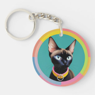 Katt med slående ögon vid cirkulärt spegel