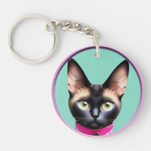 Katt med slående ögon vid cirkulärt spegel