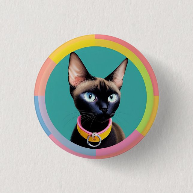Katt med slående ögon vid cirkulärt spegel knapp (Framsida)