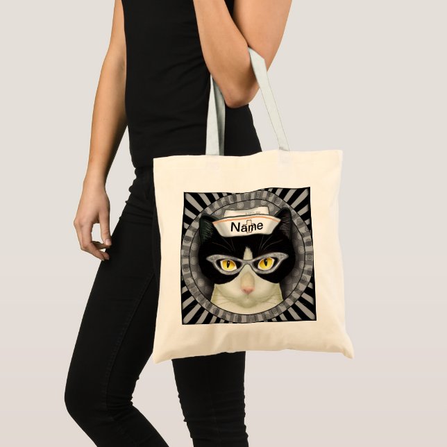 Katt med smoking sjuksköterska  tygkasse (Framsida (produkt))