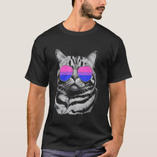 Katt med solglasögon Bi Pride HBTQ T Shirt
