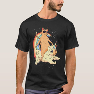 Katt med solglasögon Enhörning Hund Regnbåge Grafi T Shirt