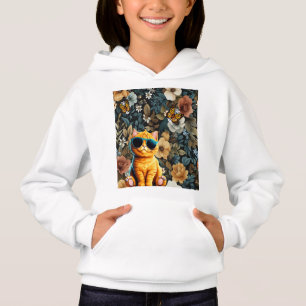 Katt med solglasögon och fjärilar på blommor t shirt