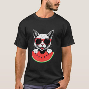 Katt med solglasögon som äter vattenmelon sommarlo t shirt
