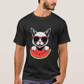 Katt med solglasögon som äter vattenmelon sommarlo t shirt