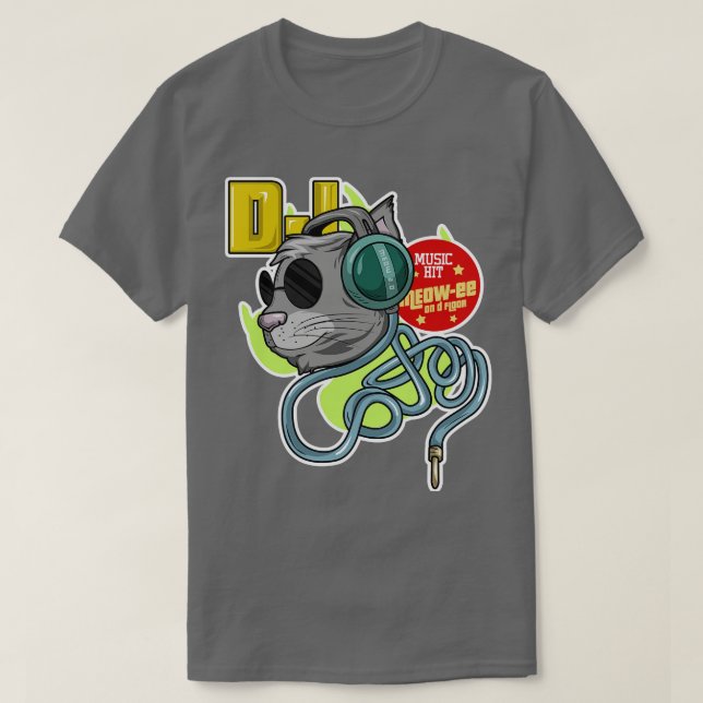 Katt med solglasögon som DJ med hörlurar T Shirt (Design framsida)