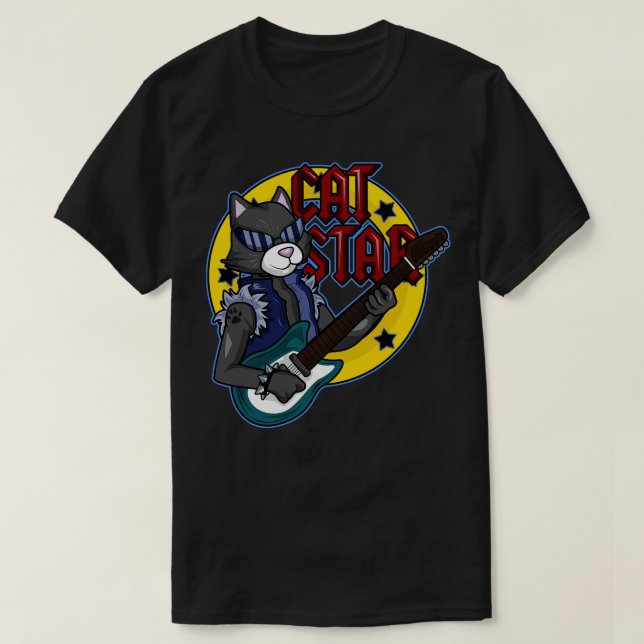 Katt med solglasögon som musikan med Guitar T Shirt (Design framsida)