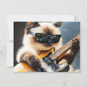 Katt med solglasögon som spelar gitarr vykort