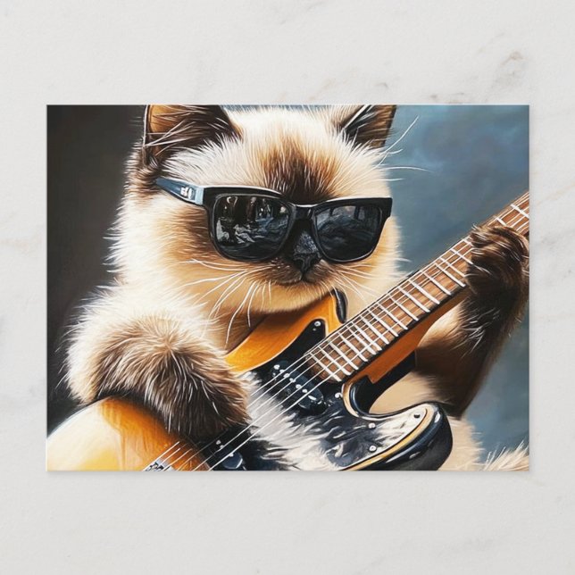 Katt med solglasögon som spelar gitarr vykort (Framsida)