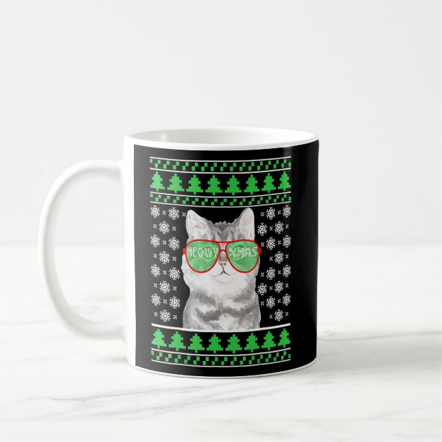 Katt med solglasögon Uggla julsötare funny C Kaffemugg (Vänster)