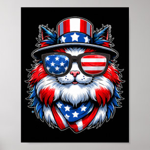Katt med solglasögon USA Flagga Kattälskare Patrio Poster