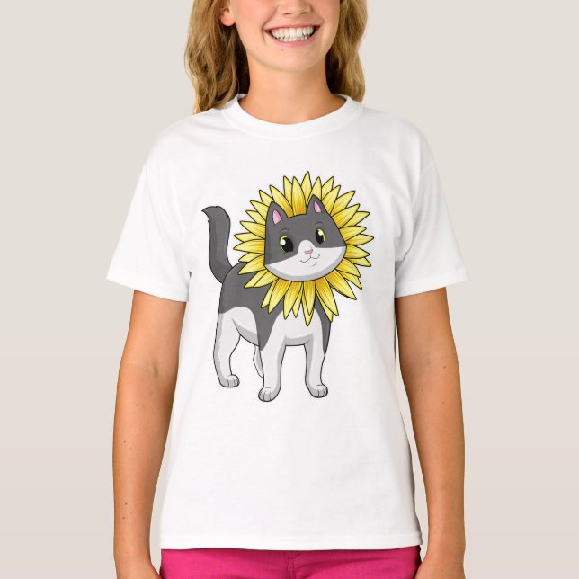 Katt med solros t shirt (Framsida)