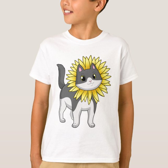 Katt med solros t shirt (Framsida)