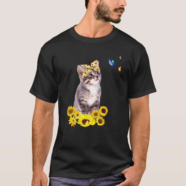 Katt med solroshattstubb (Butterfly Cat) med B T Shirt (Framsida)