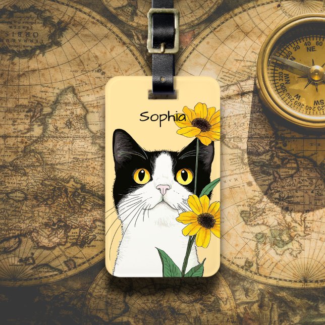 Katt med solrosor bagagebricka (Skapare uppladdad)