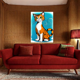 Katt med söt, svart vit orange | AI Art Poster