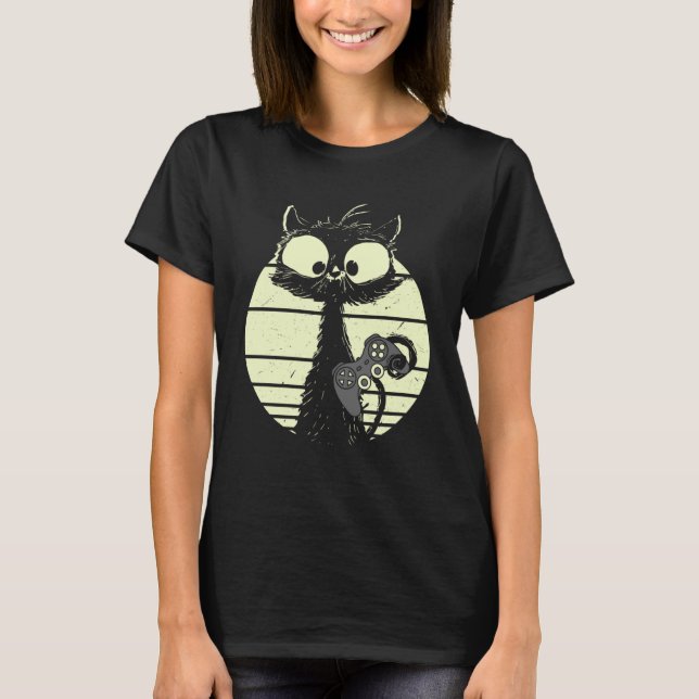Katt med spelkonsolens spelkontrollant t shirt (Framsida)