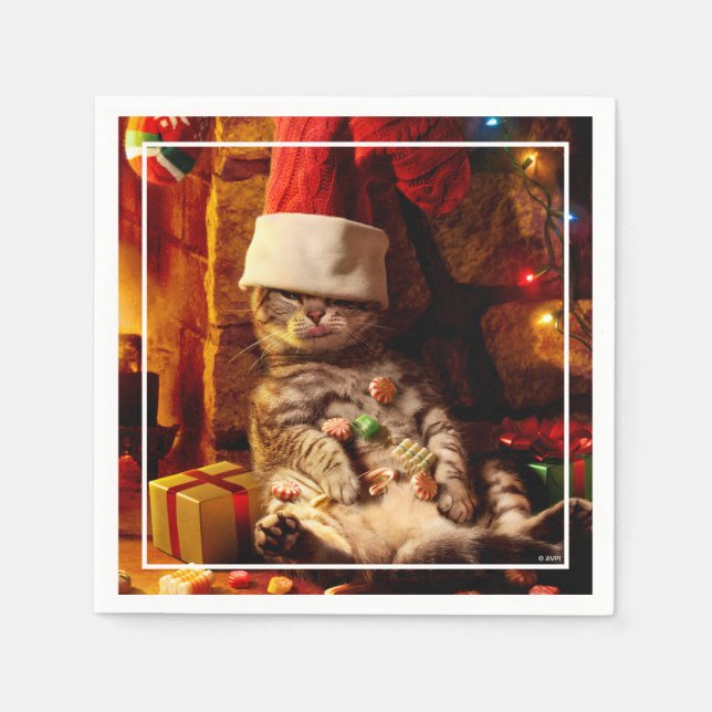 Katt med stativ på huvud pappersservett (Framsidan)