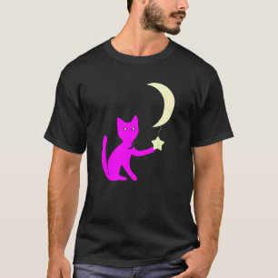 Katt med stjärnöga som leker med halvmåne stjärna t shirt