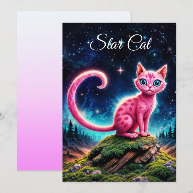 Katt med stor glöd, ögon med lång svan inbjudningar (Fram/baksida)