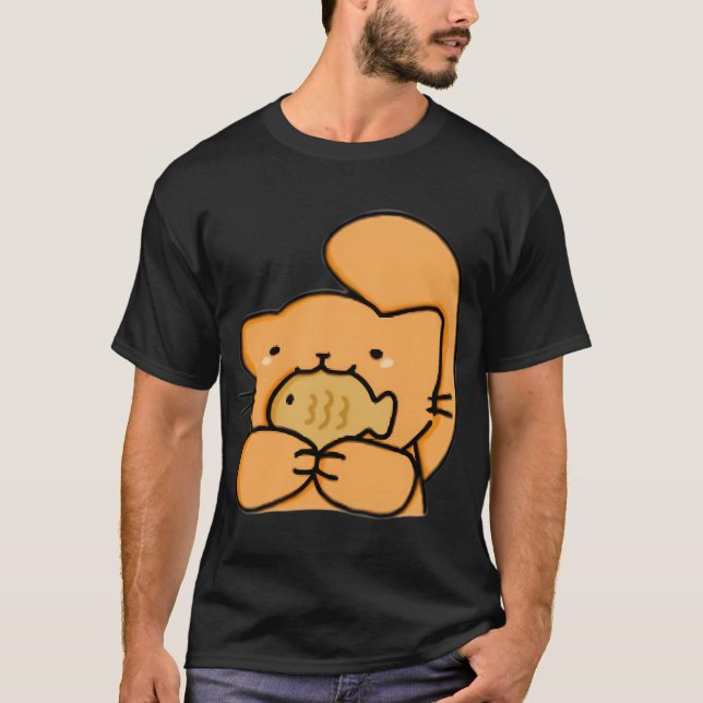 Katt med Taiyaki-fisk T Shirt (Framsida)