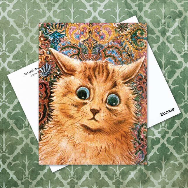 Katt med Tapet Background Louis Wain Vykort (Skapare uppladdad)