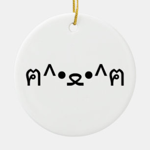 Katt med Tass Emoticon ฅ^ ・ ・^ฅ japanska Kaomoji Julgransprydnad Keramik