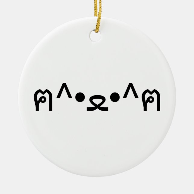 Katt med Tass Emoticon ฅ^ ・ ・^ฅ japanska Kaomoji Julgransprydnad Keramik (Framsidan)