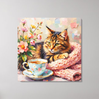 Katt med Tea Kopp Canvastryck