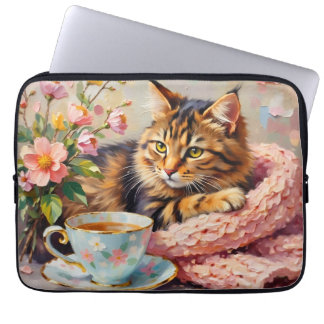 Katt med Tea Kopp Laptop Fodral