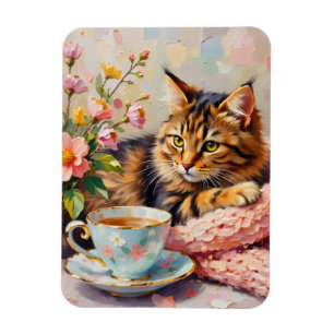 Katt med Tea Kopp Magnet