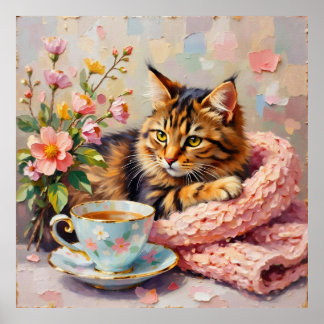 Katt med Tea Kopp Poster
