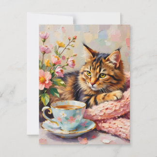 Katt med Tea Kopp Vykort