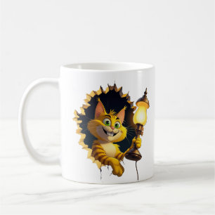 Katt med Tecknad som håller en lampa genom en vägg Kaffemugg