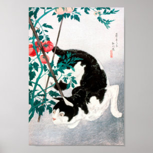 Katt med Tomato Plant (1931) av Hiroaki Takahashi Poster