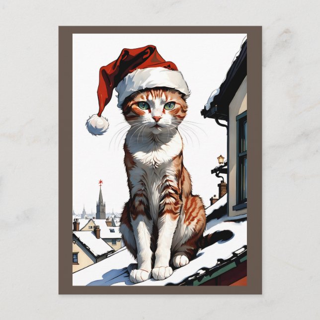 Katt med tomhatt på tak vykort (Framsida)
