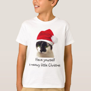 Katt med tomtens hatt tee shirt