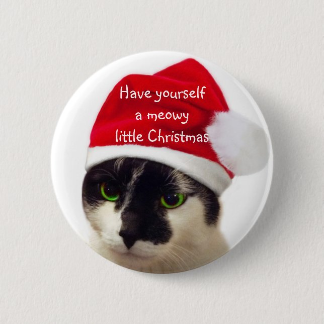 Katt med tomtens mössa knapp (Framsida)