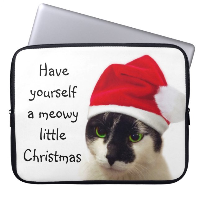 Katt med tomtens mössa laptop sleeve (Framsidan)