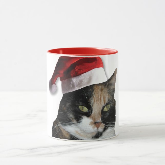 Katt med tre färger med en jultomtehatt mugg (Center)