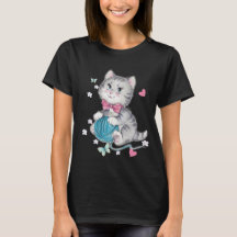 Katt med ull Boll T-Shirt | Funny Cats Älskare Gif